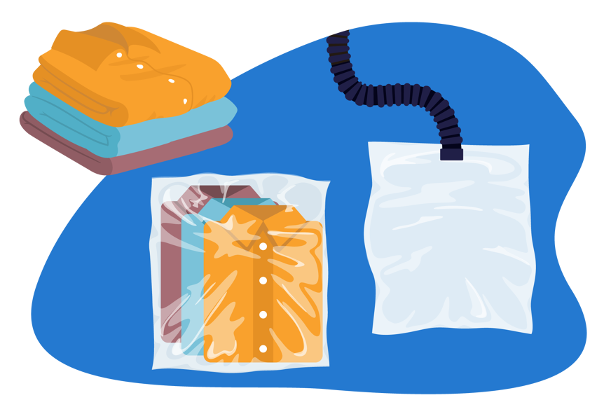 arrumação em sacos de vácuo